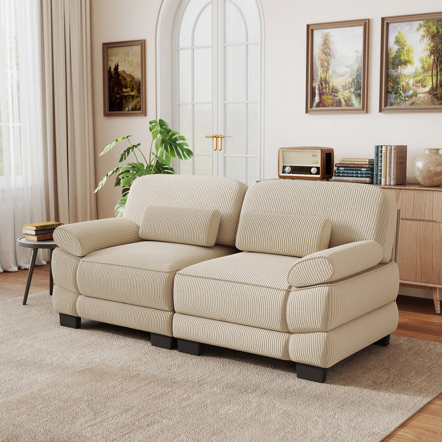 DantefHandels Moderne 2-zits modulaire bank, corduroy bekleding, lendenkussen, diepe zitting,Beige