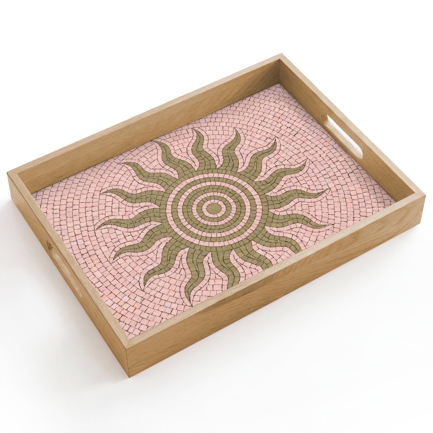 Dienblad hout 40x30 cm - Schootdienblad - Mozaïek - Zon - Patroon - Klassiek - Roze - Borrelplank rechthoek - Plateau dienbladen