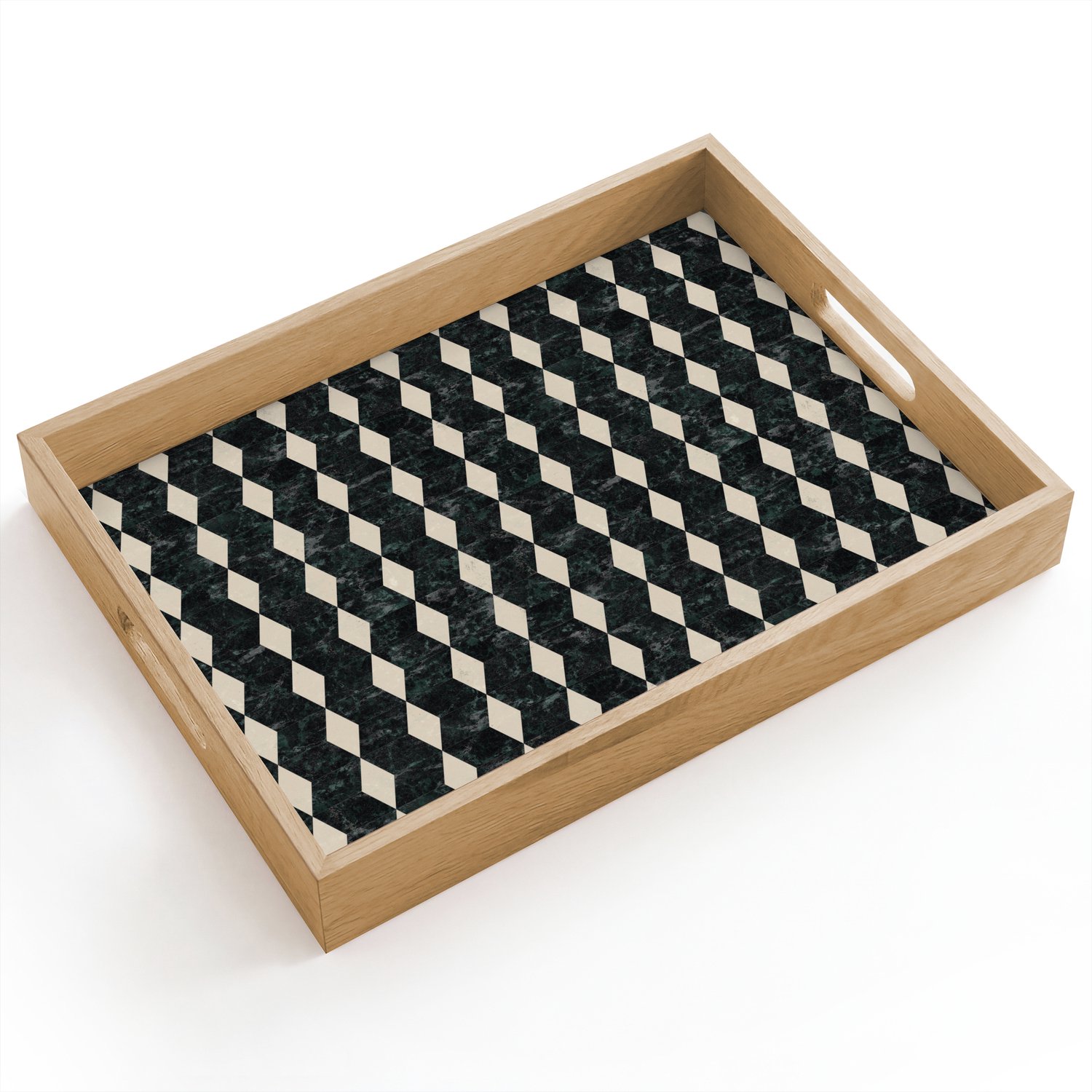 Dienblad hout 40x30 cm - Schootdienblad - Geometrisch - Patroon - Marmer - Groen - Borrelplank rechthoek - Plateau dienbladen