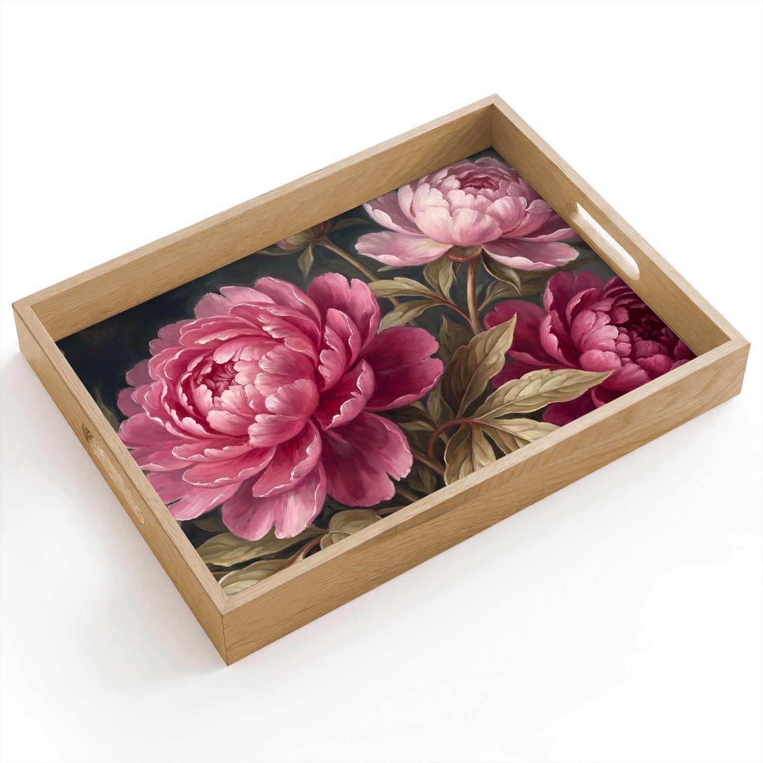 Dienblad hout 40x30 cm - Schootdienblad - Bloemen - Roze - Klassiek - Natuur - Borrelplank rechthoek - Plateau dienbladen