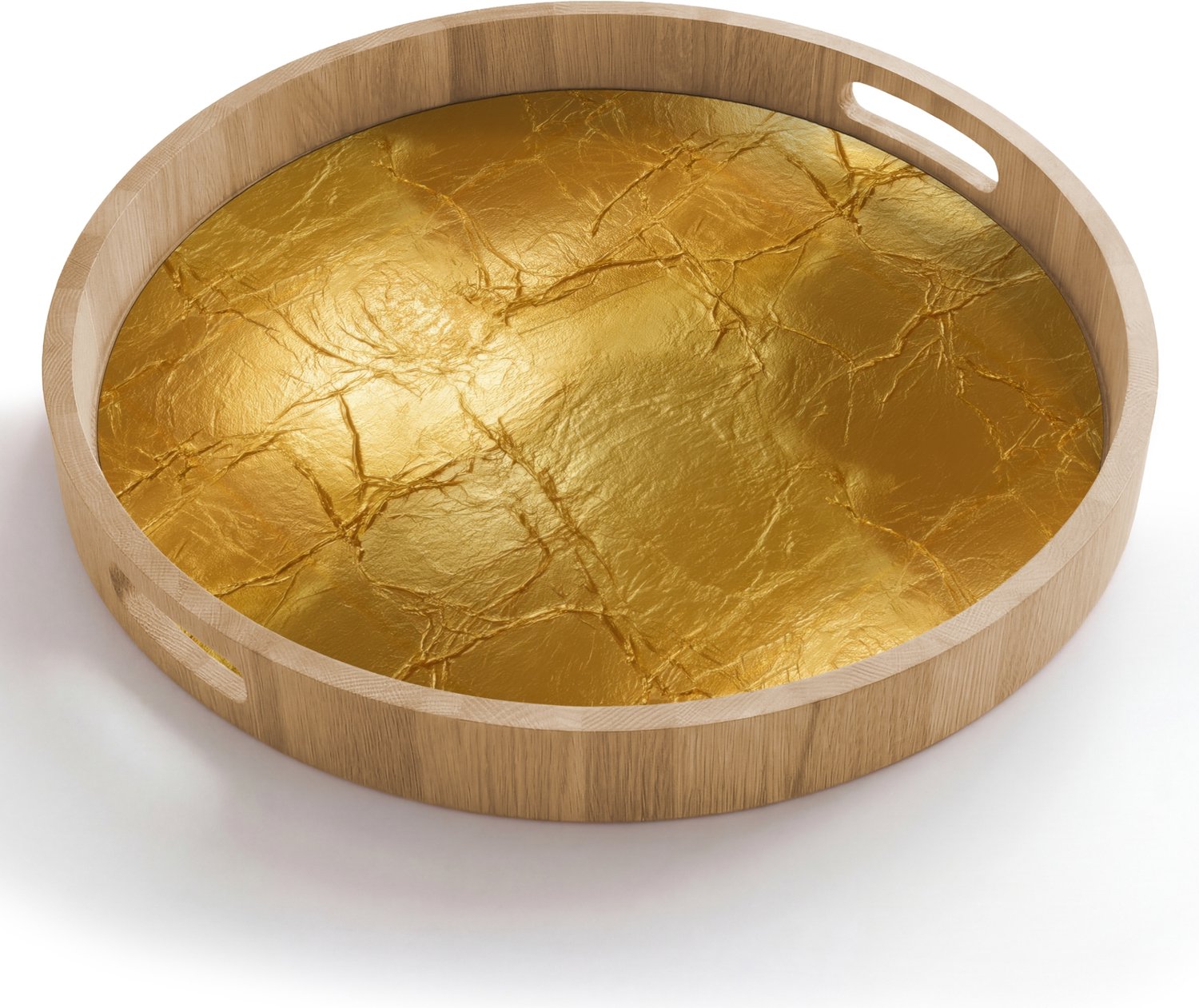 Dienblad rond 50x50 cm - Schootdienblad hout - Bladgoud - Vintage - Textuur - Warm Goud - Borrelplank rechthoek - Plateau houten dienbladen