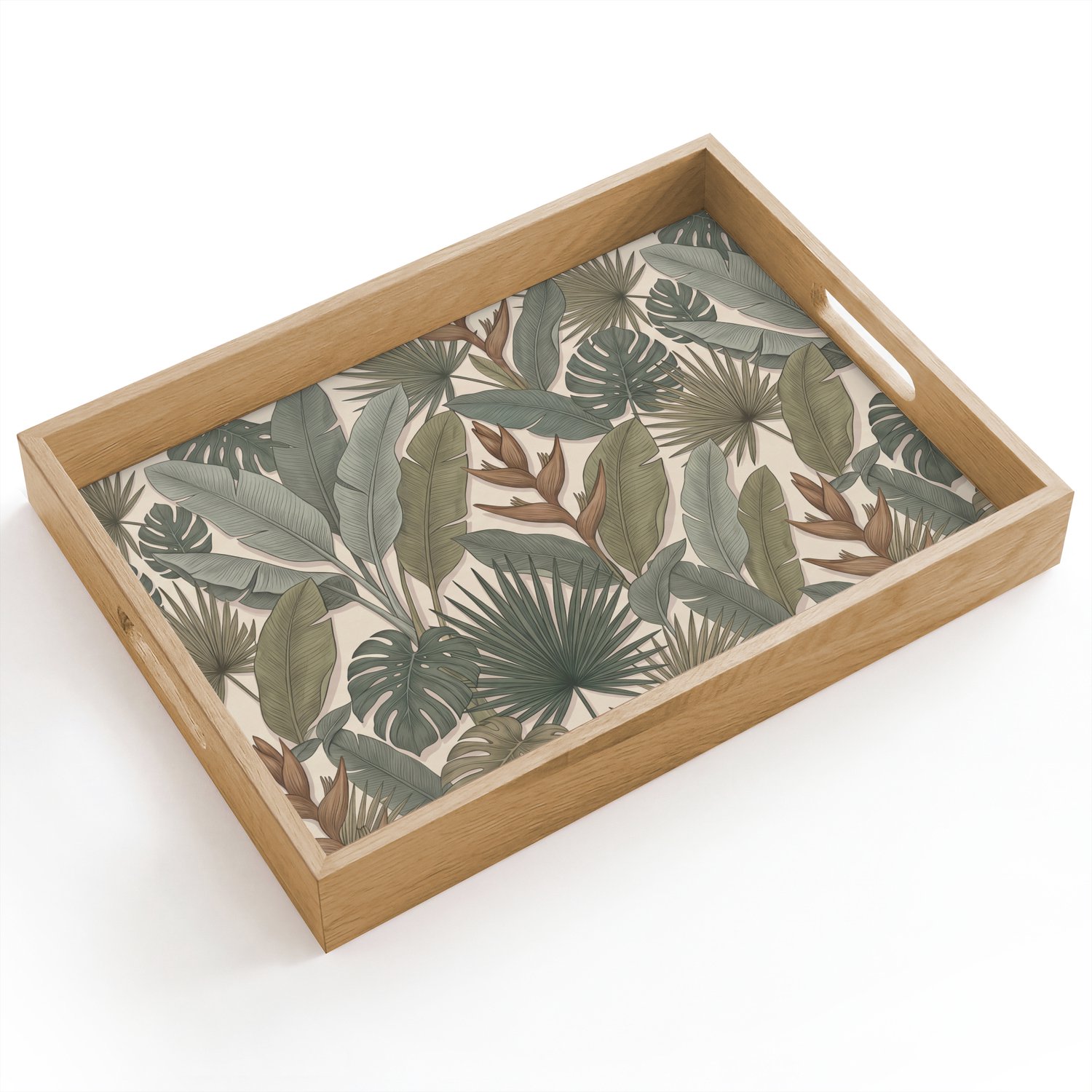 Dienblad hout 40x30 cm - Schootdienblad - Planten - Tropisch - Natuur - Illustratie - Groen - Borrelplank rechthoek - Plateau dienbladen