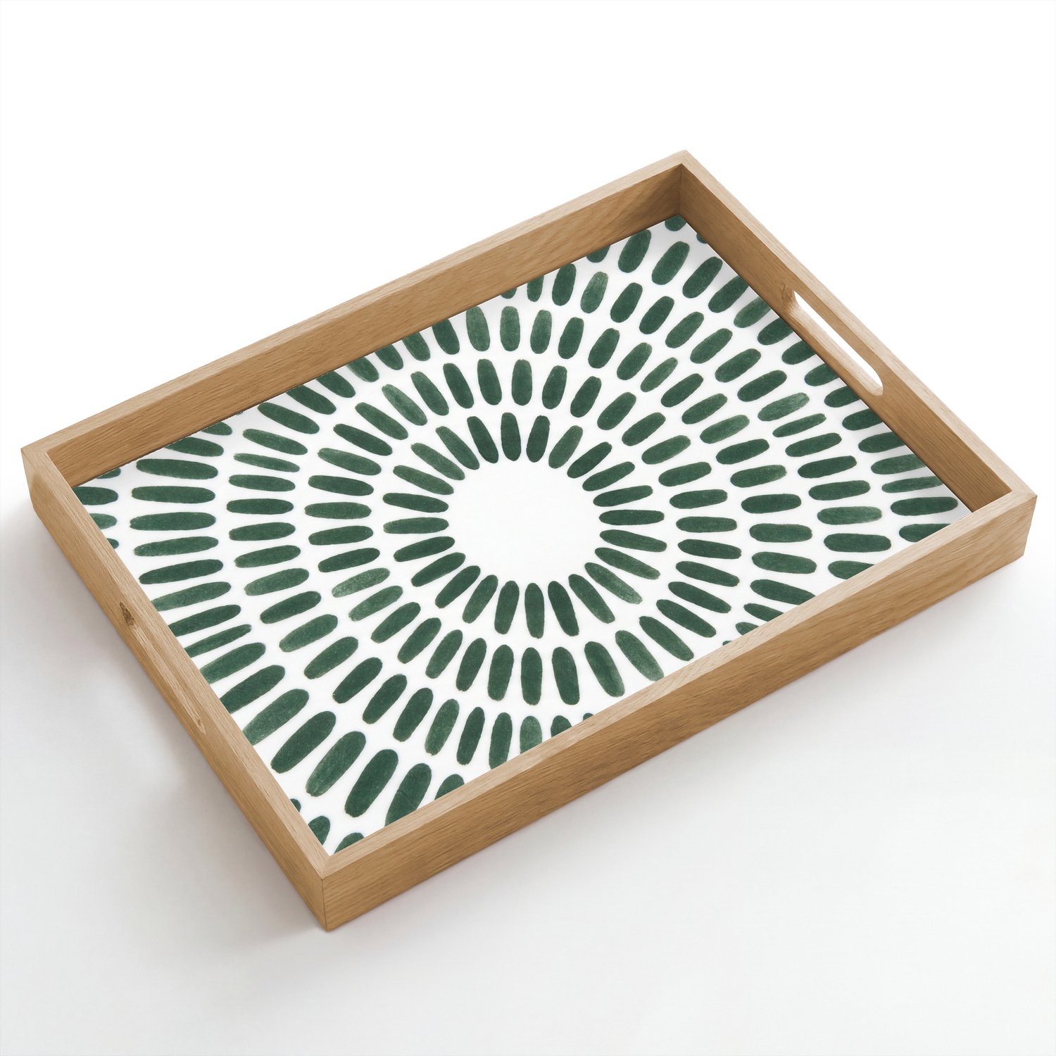 Dienblad hout 50x35 cm - Schootdienblad - Abstract - Cirkel - Patroon - Modern - Groen - Borrelplank rechthoek - Plateau dienbladen