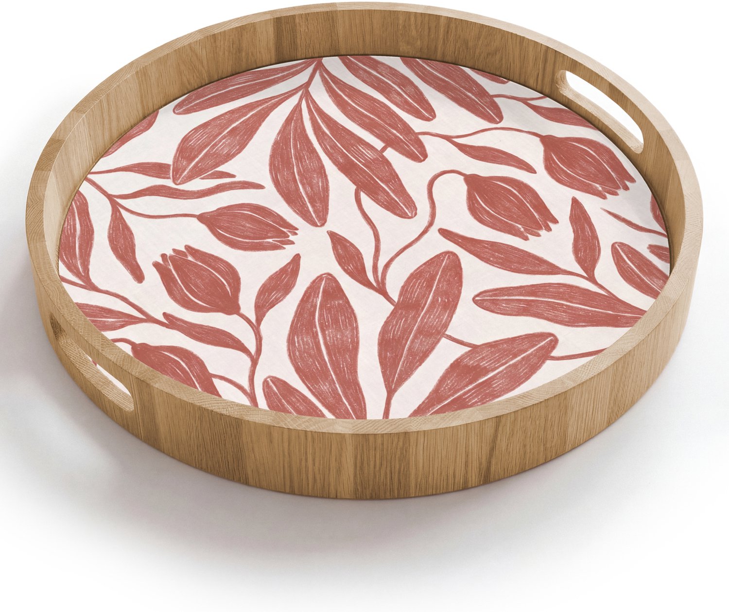 Dienblad rond 40x40 cm - Schootdienblad hout - Bloemen - Patroon - Modern - Natuur - Bruin - Borrelplank rechthoek - Plateau houten dienbladen