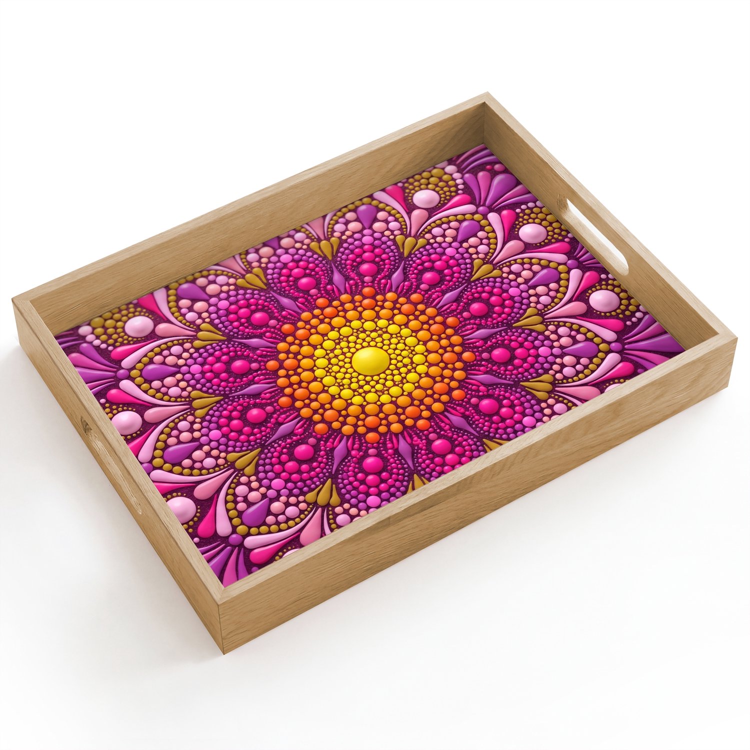 Dienblad hout 40x30 cm - Schootdienblad - Patroon - Stippen - Abstract - Kleurrijk - Borrelplank rechthoek - Plateau dienbladen
