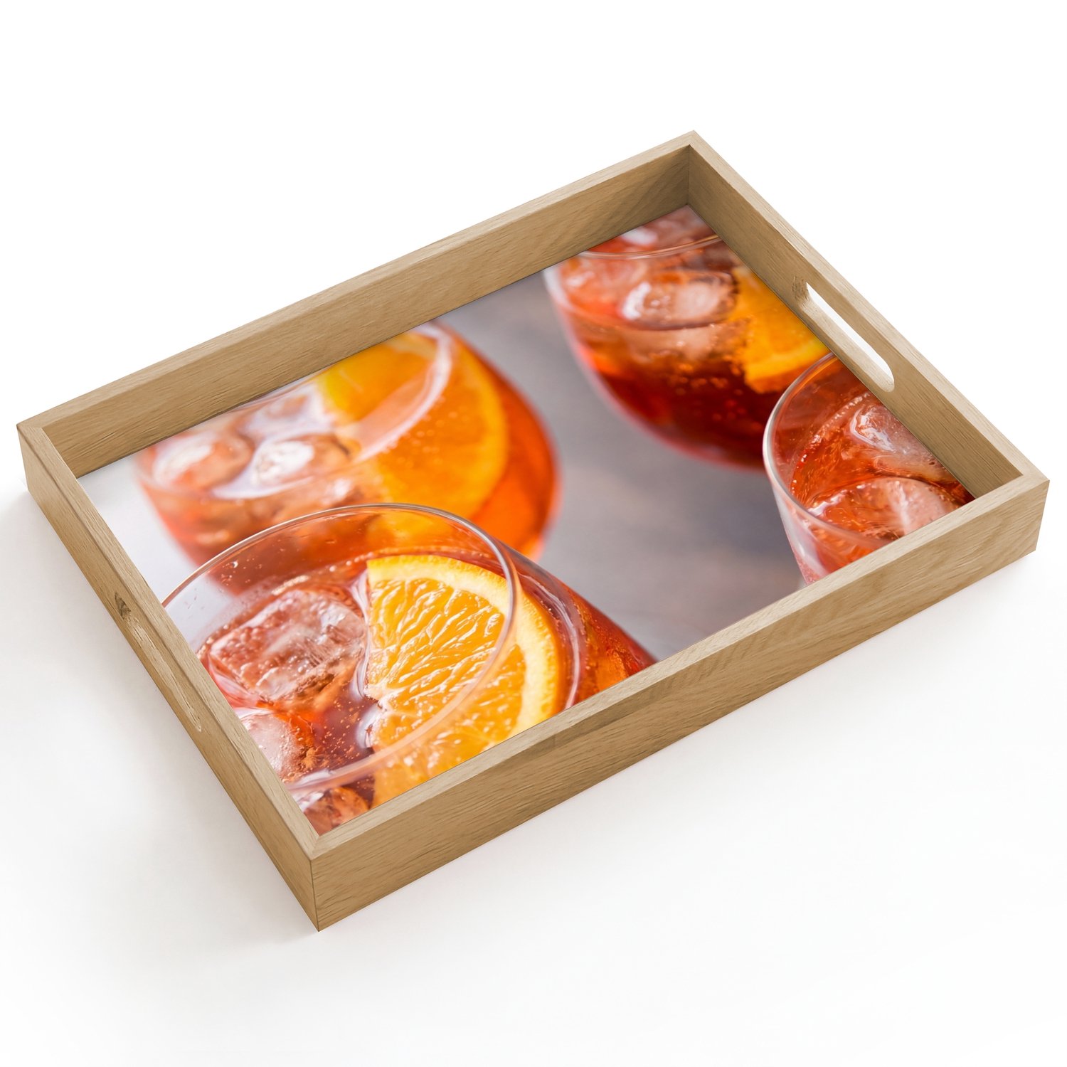 Dienblad hout 40x30 cm - Schootdienblad - Drank - Sinaasappel - IJs - Zomer - Oranje - Borrelplank rechthoek - Plateau dienbladen