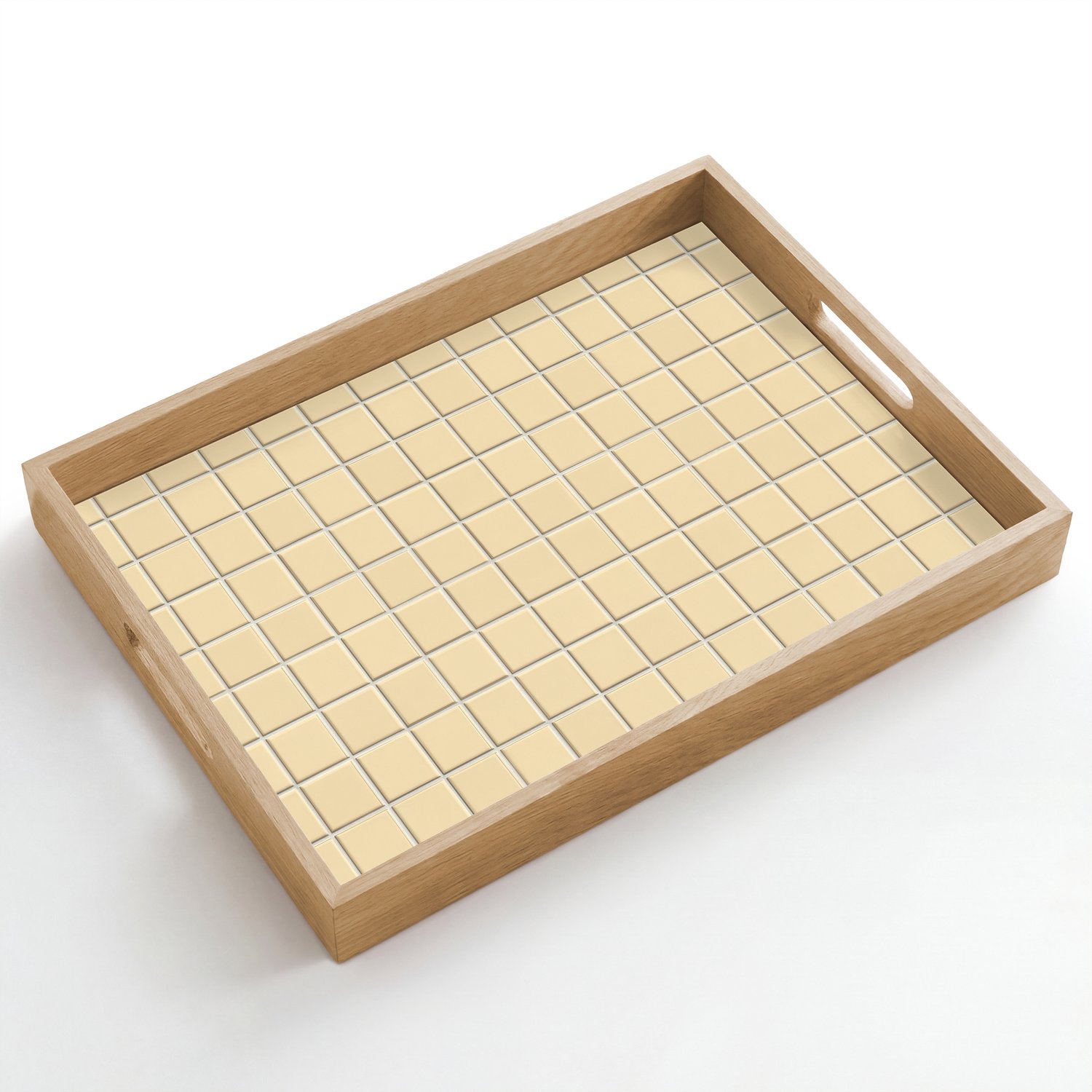 Dienblad hout 50x35 cm - Schootdienblad - Tegels - Patroon - Crème - Borrelplank rechthoek - Plateau dienbladen