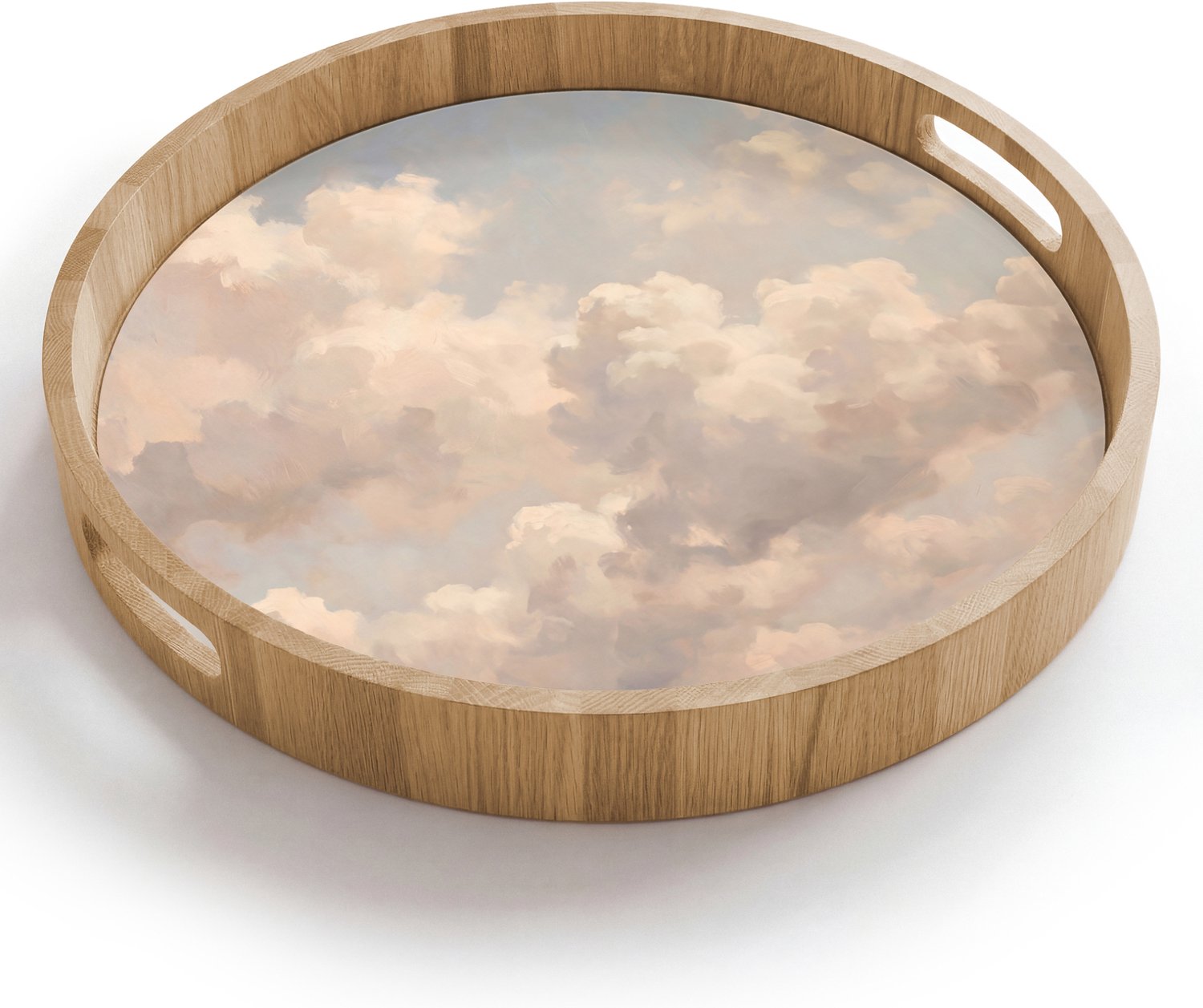 Dienblad rond 40x40 cm - Schootdienblad hout - Wolken - Zacht - Natuur - Klassiek - Beige - Borrelplank rechthoek - Plateau houten dienbladen