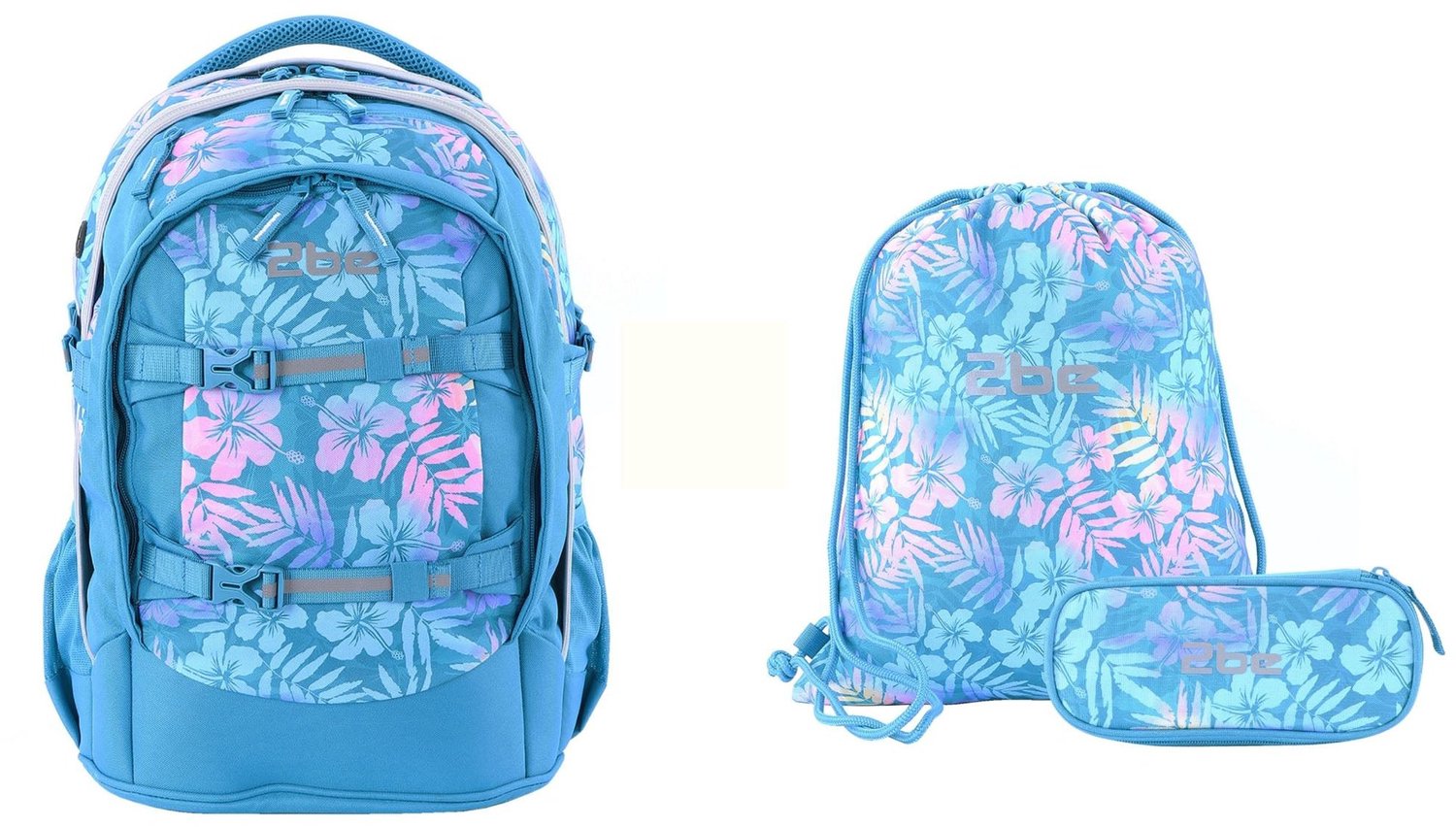 2be Ergonomisch Schoolrugzakset met gymtas en pennenzak - Turqoise - Turquoise