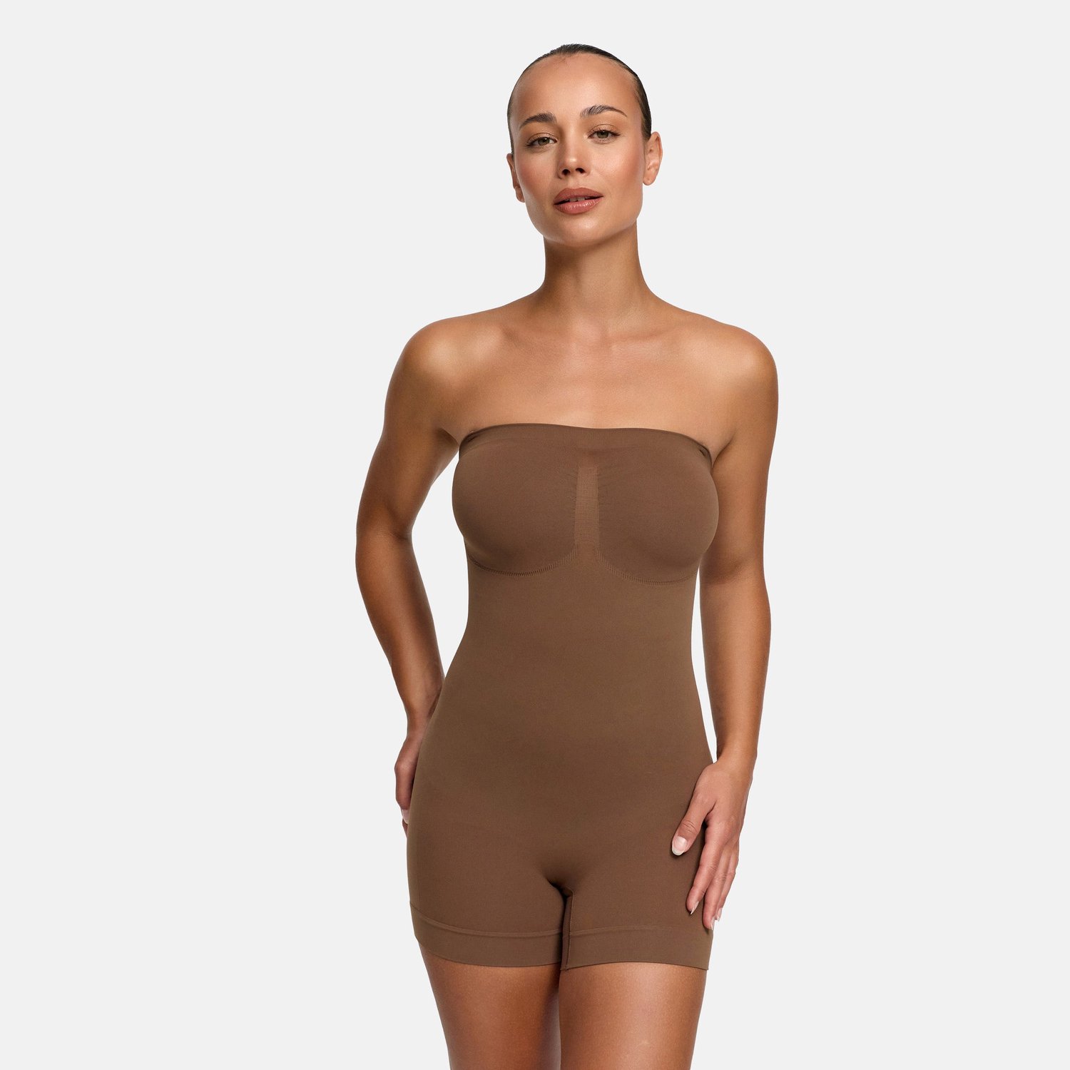 cfab Strapless corrigerende bodysuit met shortje - Caramel - 2XL - Corrigerende Body - Naadlos - corrigerend ondergoed dames
