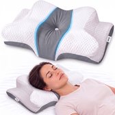 Maqi Living® Hoofdkussen Memory Foam voor Nekklachten Luna – Orthopedisch & Ergonomisch kussen - Geschikt voor rug-, zij- en buikslapers - Traagschuim - Wit