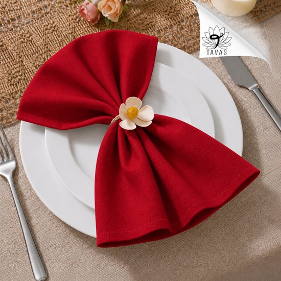 Tavas Servetten - 30 x 30 cm - Set van 4 stuks - Bordeaux - Katoen — cadeau in Wonen & Interieur - foto 3