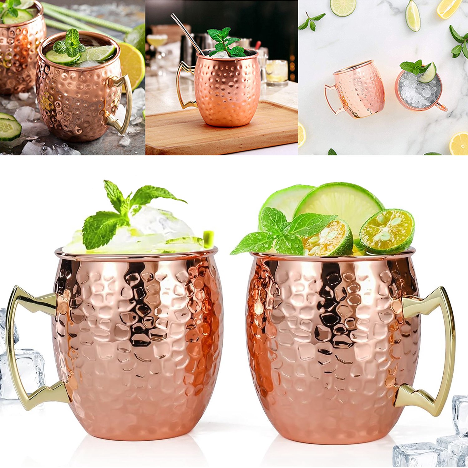 2 Moscow Mule-Mokken - Koperen Moscow Mule-Bekers - Roestvrijstalen Beker Met Koperlaag - Bekers Voor Cocktails Gin En Bier