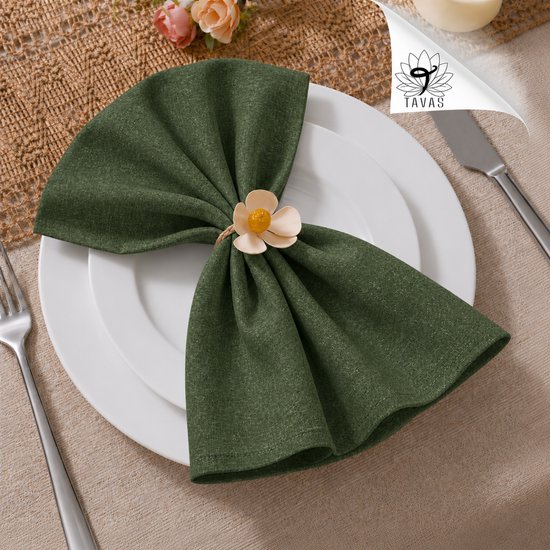 Tavas Servetten - 30 x 30 cm - Set van 4 stuks - Groen Linnenlook - Katoen — cadeau in Wonen & Interieur - foto 3