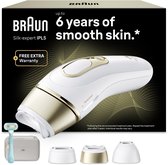 Braun Silk-expert IPL5 in doos, inclusief scheermesje, opbergetui en drie opzetstukken. Tekst: 6 jaar gladde huid.