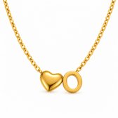 LOUNORE® Ketting met Letter O en Hartje – Dames Initiaal Ketting – Goudkleurig – Verstelbaar 40–45 cm – Inclusief Geschenkverpakking