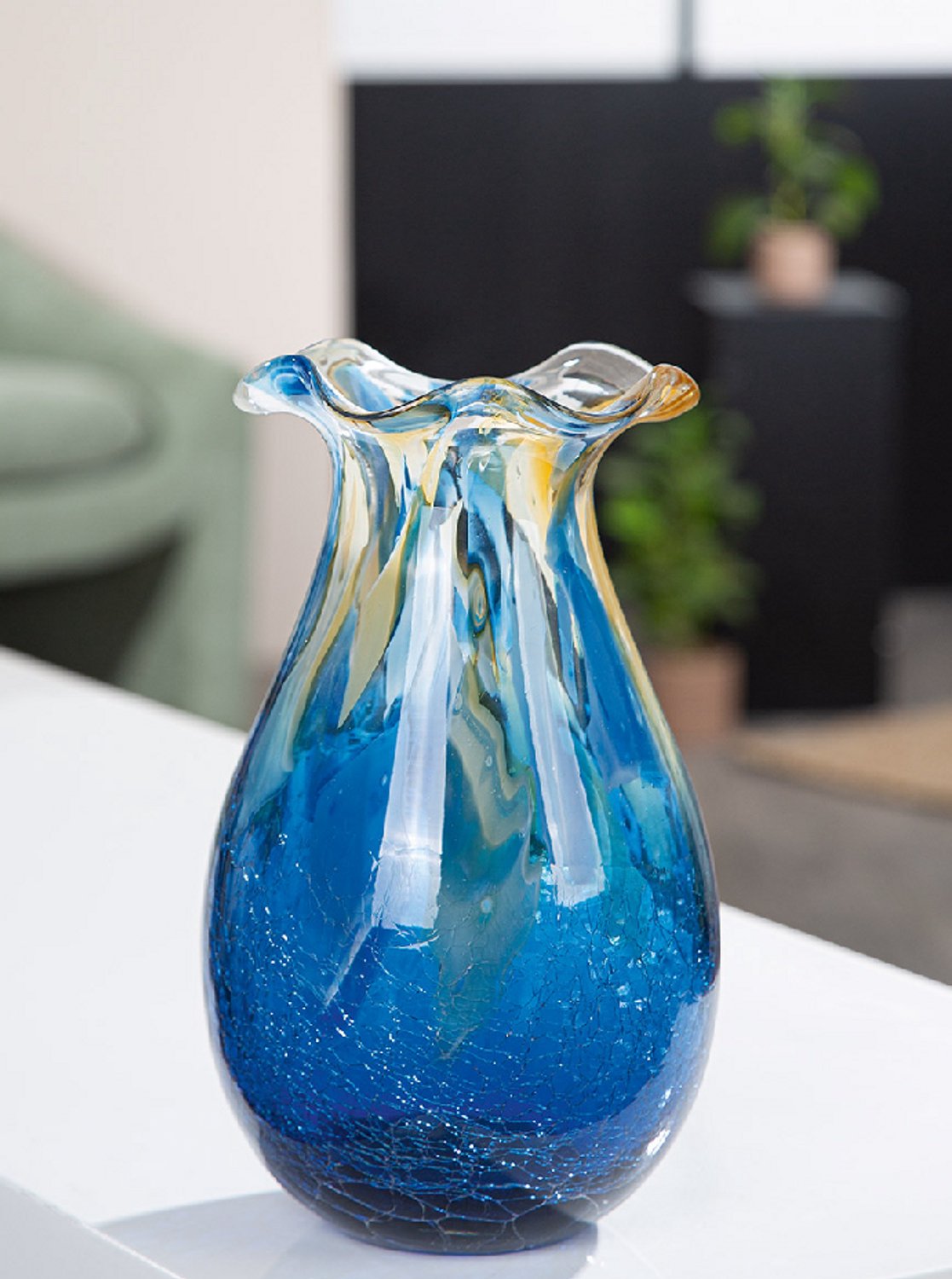 handgemaakte glazen vaas oceaan life 13x23 cm beige creme blauw special by rawa bloemenvaas decoratie vaas