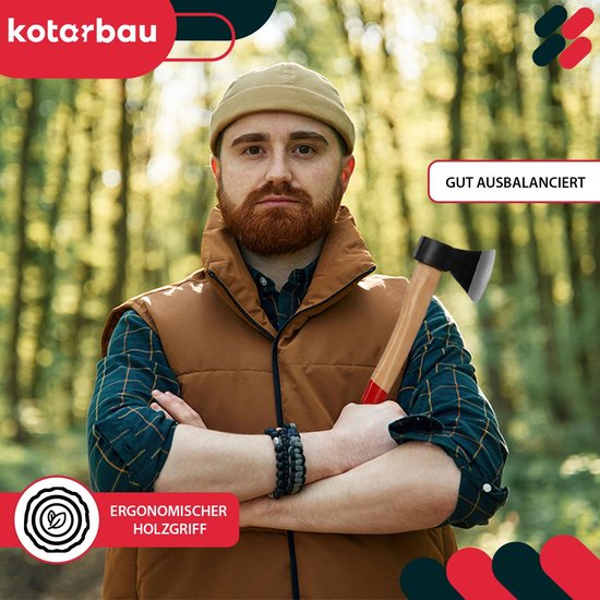 KOTARBAU® Bijl - Kop 500 g - Handbijl - Hakbijl - Universele Bijl - Splijtbijl Houtbijl - Gesmede en Geslepen Snijkant - Ergonomische Houten Steel — afbeelding 2
