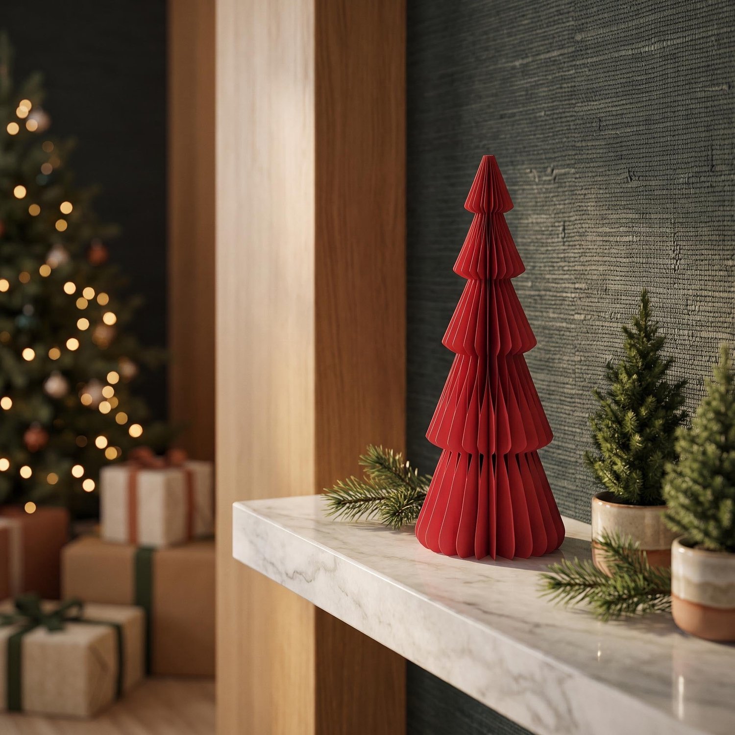 Papierboom - Opvouwbaar - Rood - 50cm