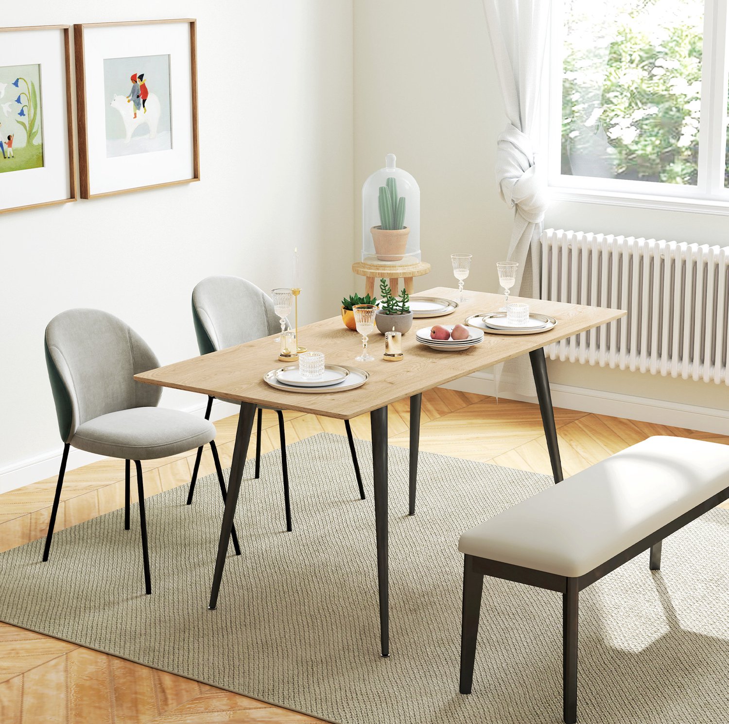 CHICFURN Eettafel - 6-8 personen - Uitschuifbaar - Stalen poten - Naturel Naturel hout