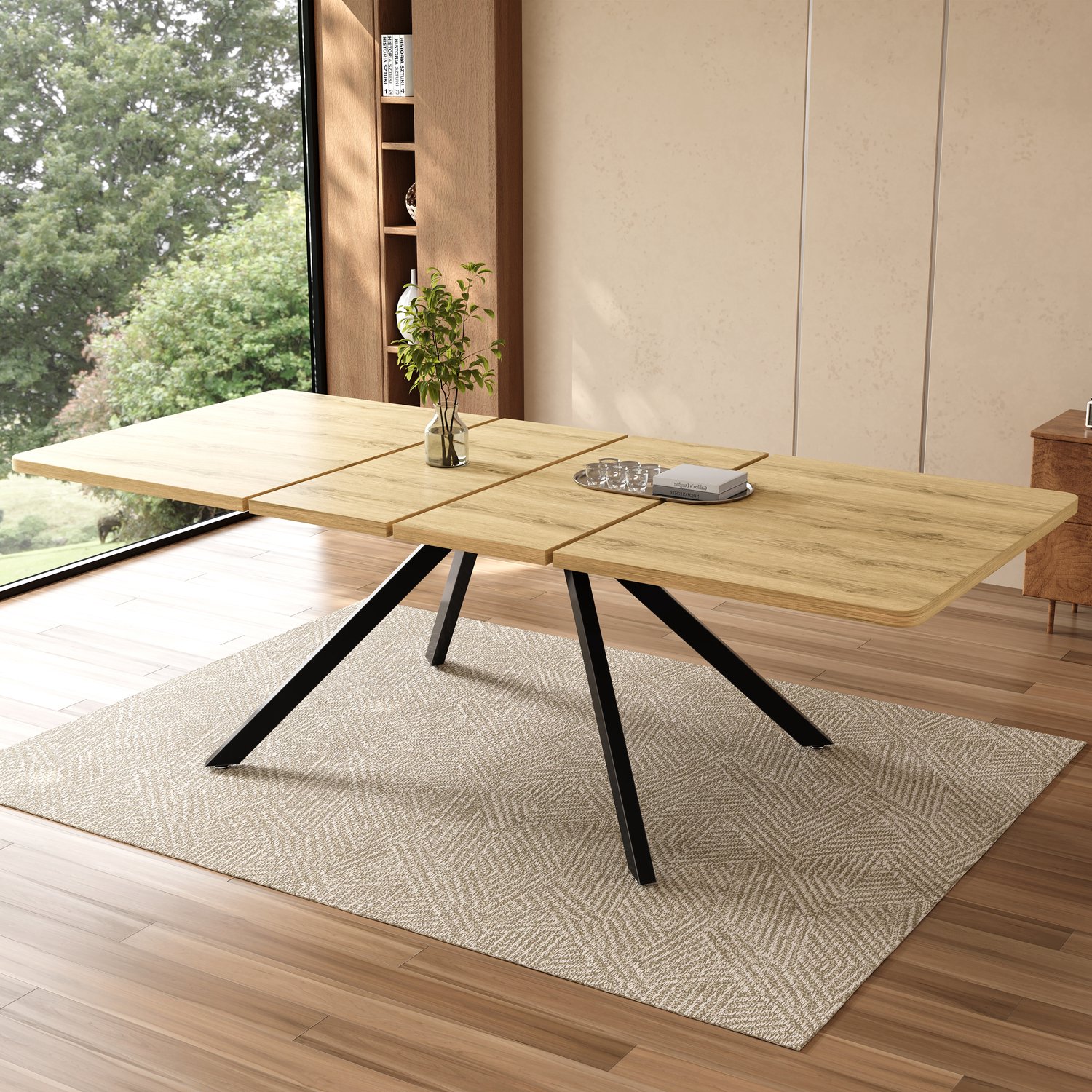 VVBV Uitschuifbare Eettafel 240x90x74.5 cm – Uitschuifbaar, Voor 6–10 Personen, Tot 100 kg, Metalen Poten, 3-Laags – MDF – Eiken Oak