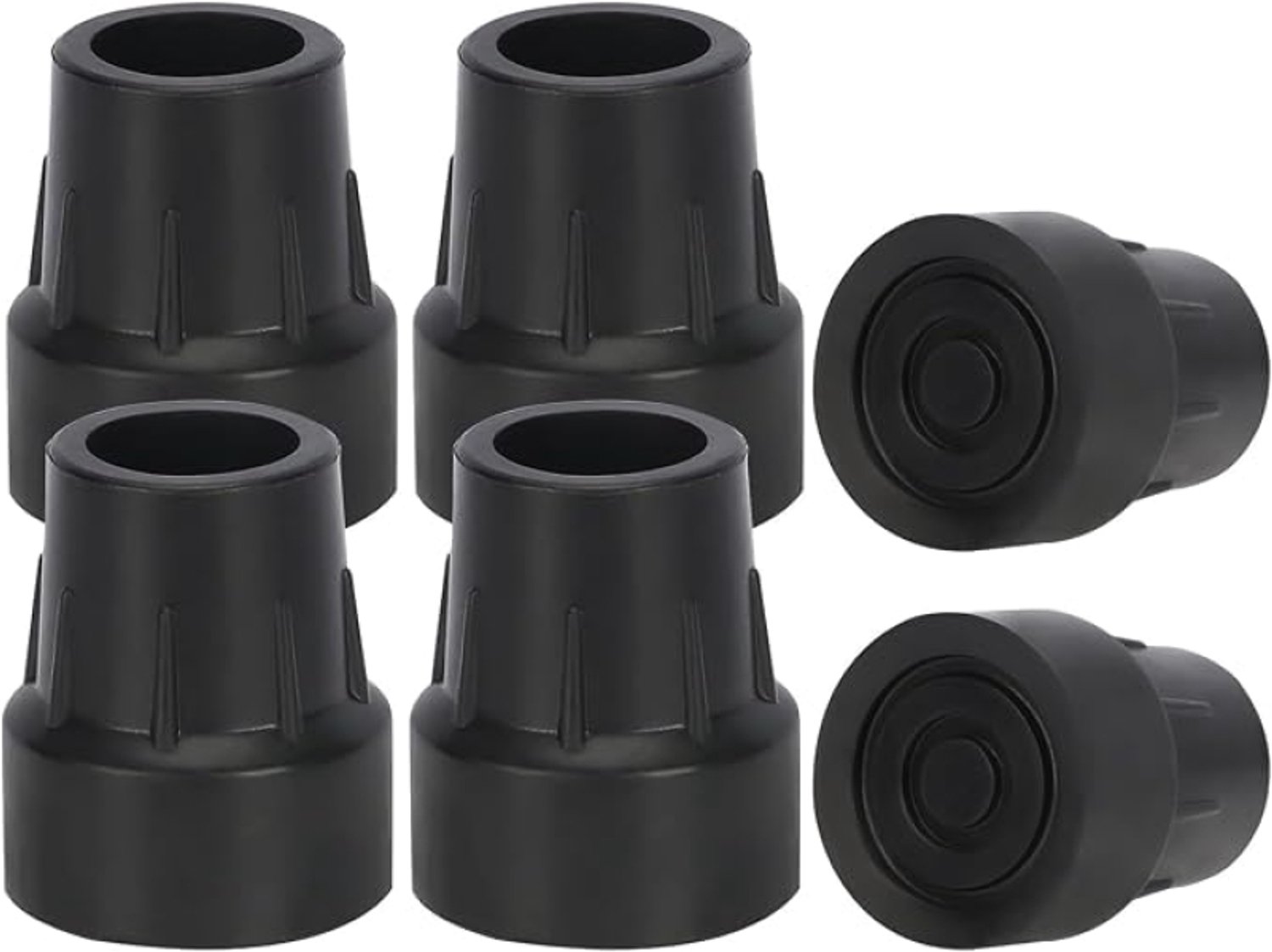 Arvion 6 stuks Rubberen Vervangingsdoppen voor Krukken en Wandelstokken, 25 mm, Zwart, Antislip