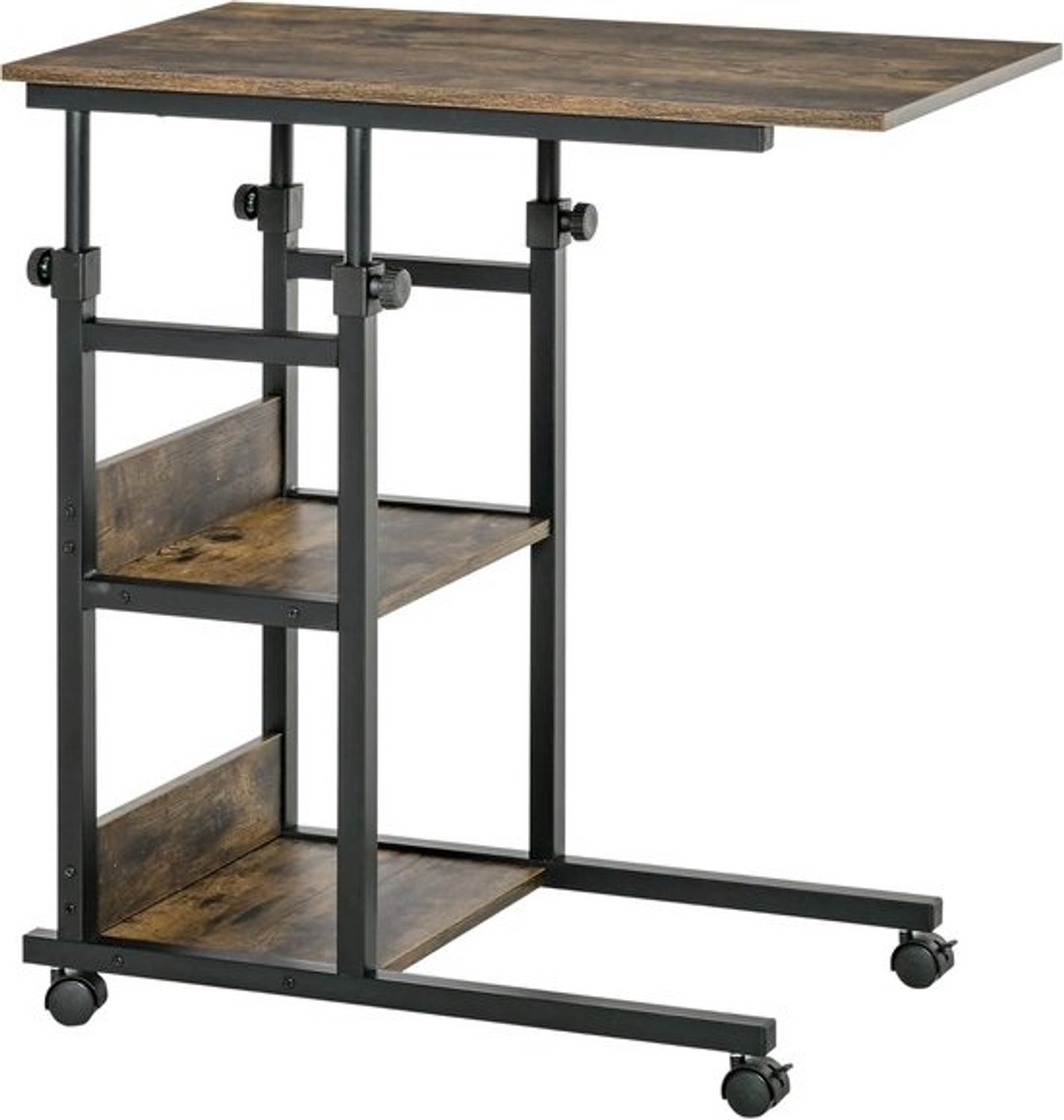 Bijzettafel op wielen - Verrijdbare roltafel - Handig voor werk - In hoogte verstelbaar - 80x40 cm - Bruin