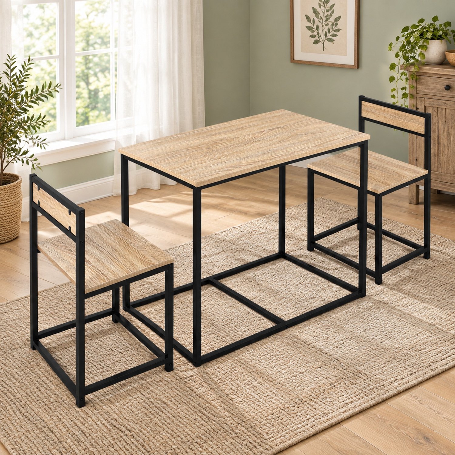 CHICFURN Eettafelset - 2 personen - Ruimtebesparend - 3-delig - Eiken
