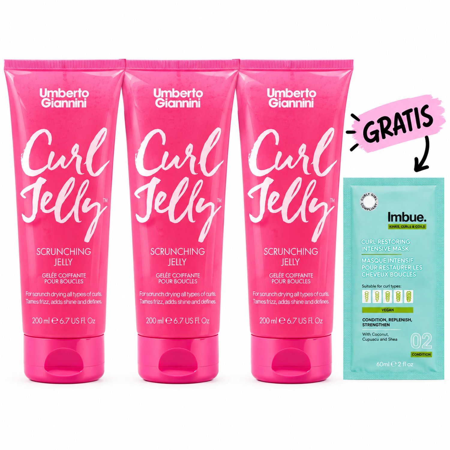 Umberto Giannini Curl Jelly 3-Pack + GRATIS Imbue Mask Sachet