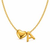 LOUNORE® Ketting met Letter A en Hartje – Dames Initiaal Ketting – Goudkleurig – Verstelbaar 40–45 cm – Inclusief Geschenkverpakking