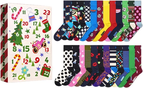 Adventskalender voor volwassenen (unisex): Bevat 24 paar kerstkousen, een aftelfunctie van 24 dagen en wordt geleverd in een prachtige kerstgeschenkdoos.