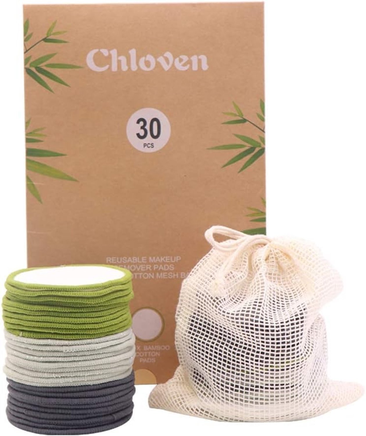 Herbruikbare Makeup Verwijder Pads - Bamboo Katoen met Waszak - 30 Stuks