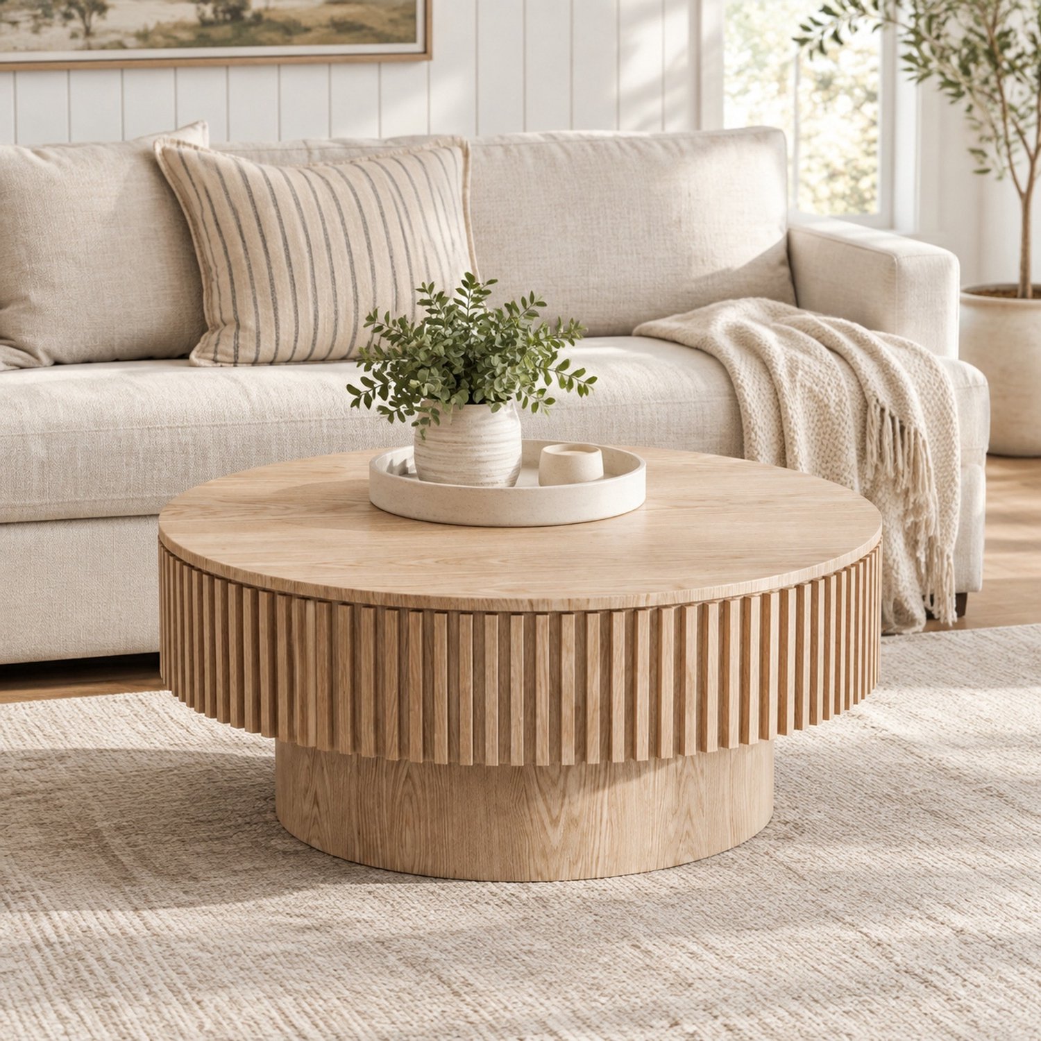 CHICFURN Salontafel - verborgen opbergruimte - ronde vorm - naturel hout
