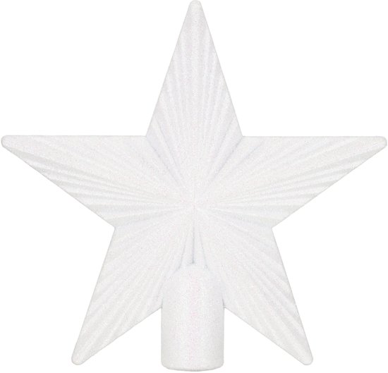 Witte glitterende kerstster voor in de boom, 21 cm hoog.