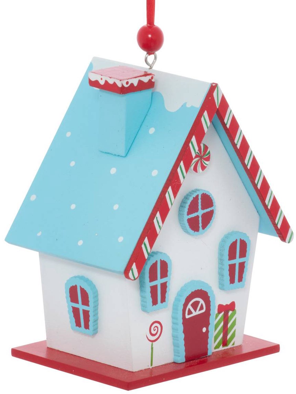 Feeric lights & Christmas Zelfgemaakte kerstboomversiering van rood en blauw hout, 10 cm Modele B