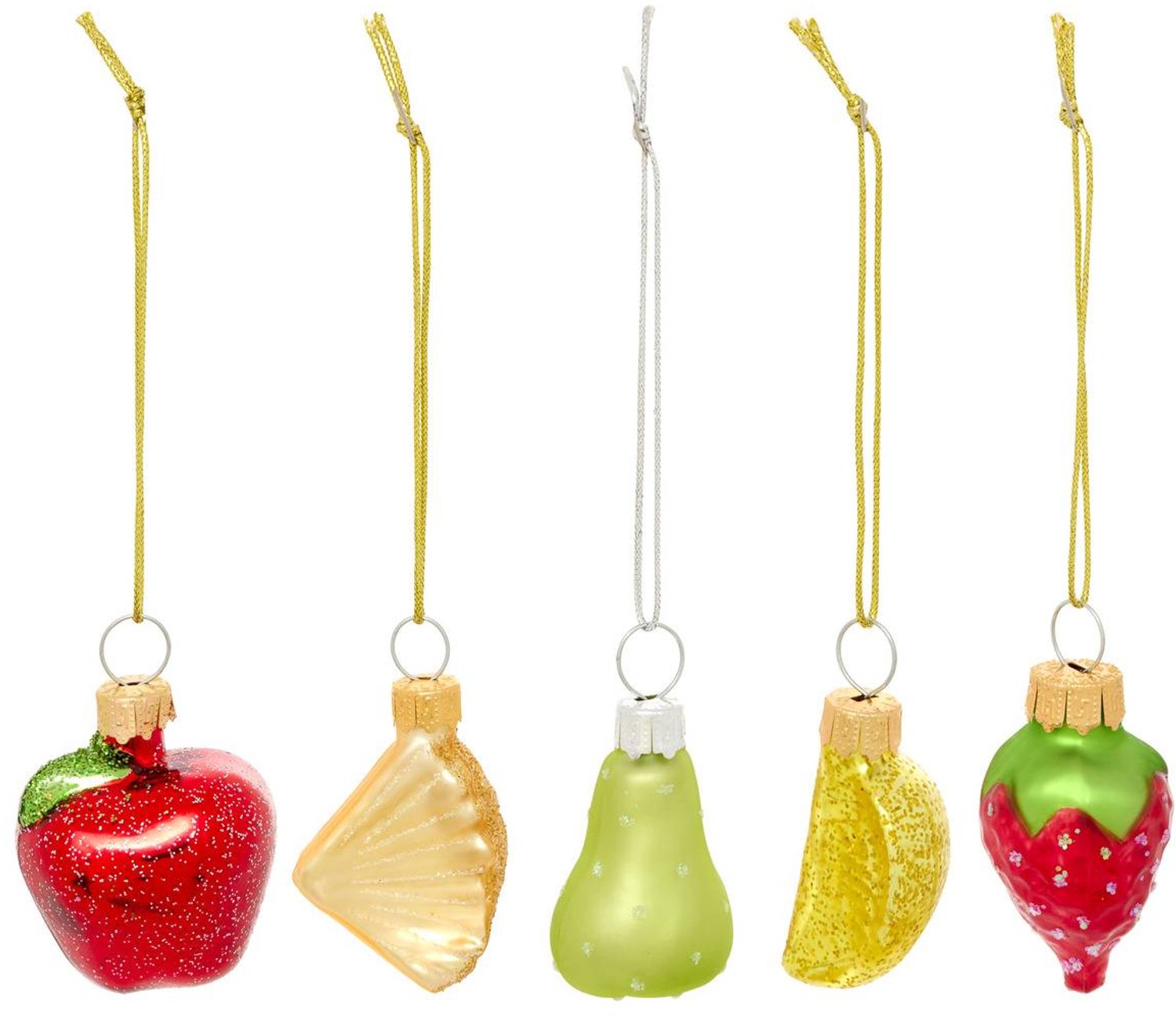 Atmosphera Créateur d'intérieur® Set van 5 glazen kerstboomversieringen in de vorm van fruit, 6 cm Multicolore