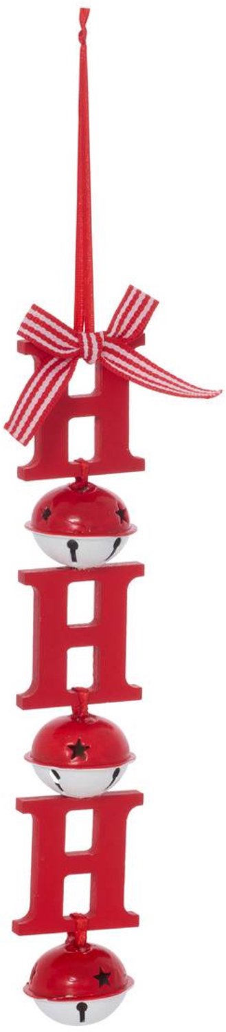 Feeric lights & Christmas Houten kerstboomversiering 'Ho Ho Ho' met belletjes, 20 cm Rouge