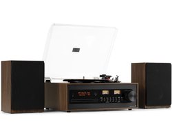 QEVA Platenspeler met CD Speler - Platenspeler - Vinyl Speler - Donken Bruin - 37cm x 12cm x 30cm