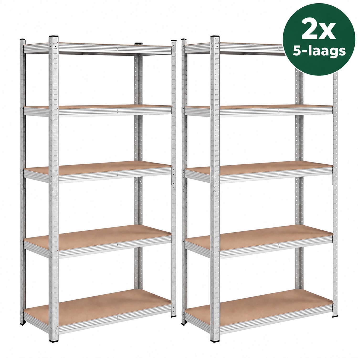 Bobbel Home Stellingkast - Set van 2 - 180x90x40cm - Gemaakt van extra sterk metaal - Opbergrek - 5 planken - 875kg draagkracht - Zilver