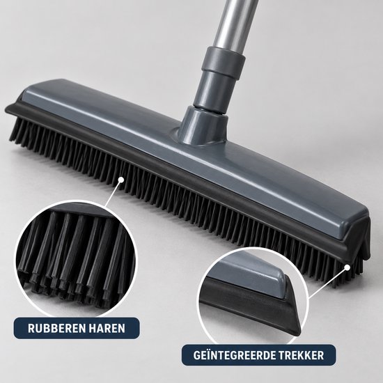 Dutch Standard Rubberen Bezem met Trekker - Telescopische Steel 68-120 cm - 2-in-1 - 31 cm - Grijs Zwart — afbeelding 3