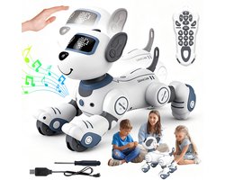 Slimme Robot Hond RC - Robothond Interactieve Speelgoed - Intelligente Speelgoedrobot - Aanraakbediening - 17 Actiemodi - Muziek & Dans - STEM - Afstandsbediening - 3-12 Jaar - Voor Jongens & Meisjes - Blauw/Wit