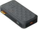 Zwarte Xtorm powerbank 20.000mAh, 35W, met cirkelpatroon en oranje details.