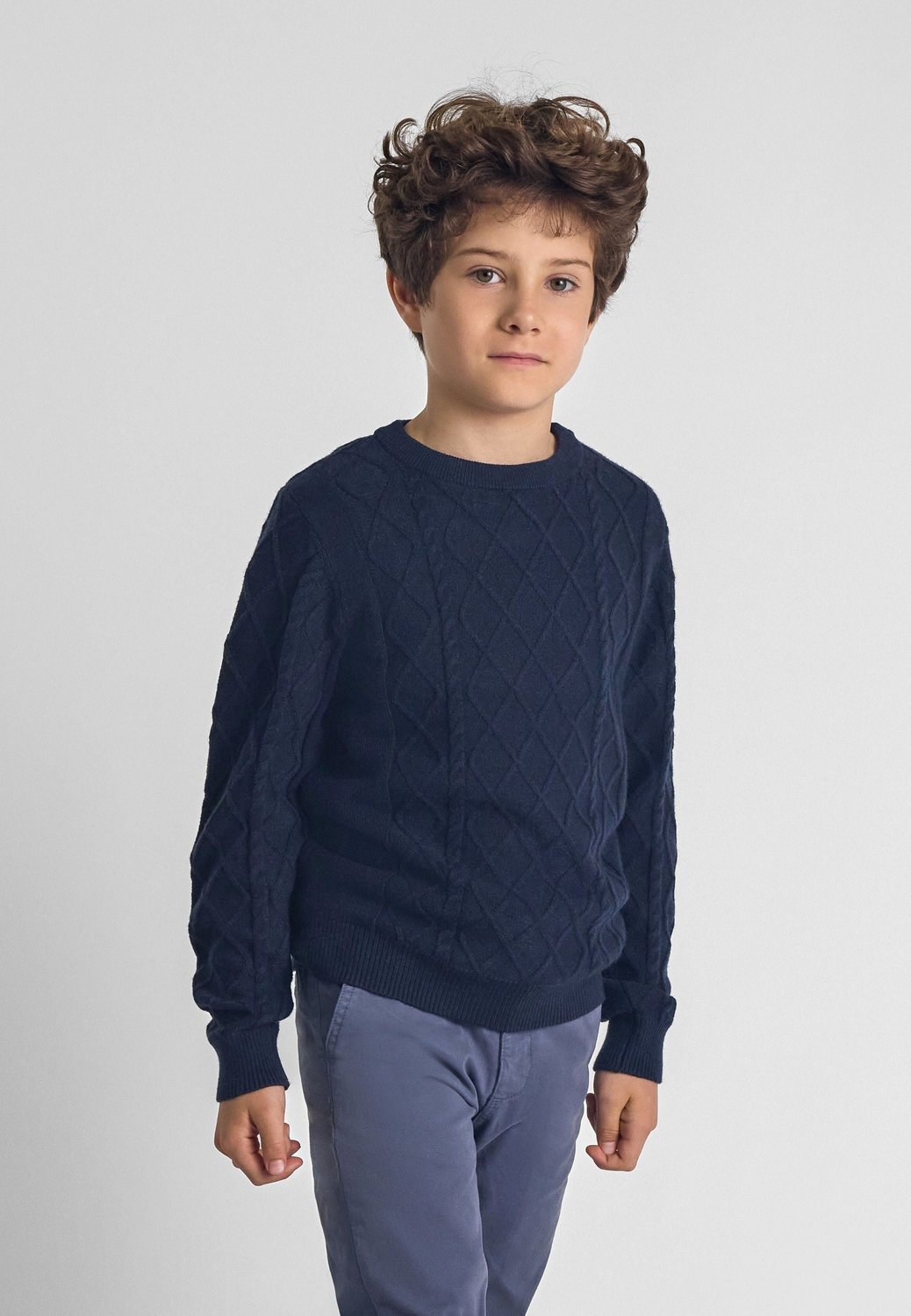 Minoti gebreide trui jongens kabelpatroon - viscose - donkerblauw