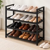 BOTC Schoenenrek - 4 Lagen - Schoenenkas - 90x25x58cm - Voor 16+ paar schoenen - Metaal - Zwart