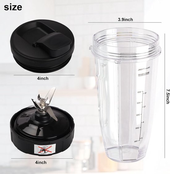 Vervangende Blender Onderdelen, 2 Stuks Mixbekers met Afneembare Deksel, 7 Vleugel Extractor Mes Geschikt voor Diverse Modellen, Geen Lekken en Ideaal voor Smoothies en Sapjes — afbeelding 5