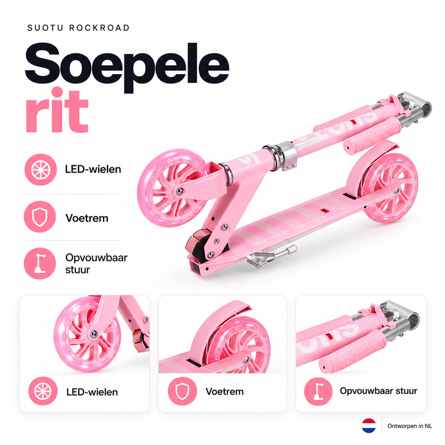 Suotu Kinderstep - 145mm Lichtgevende Wielen - Step - Speelgoed Jongens/Meisjes - Max stuurhoogte: 85 cm - Aluminium - Roze thumbnail 6