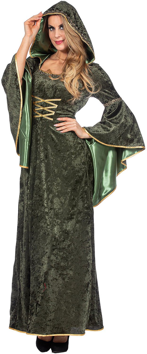 Wilbers Karnaval BV - Middeleeuwse lange jurk met capuchon groen luxe dames - 44