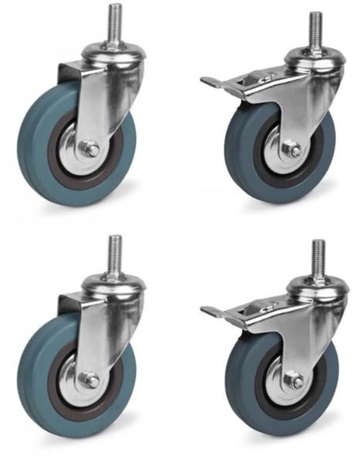 Zwenkwielenset - Loopwielen voor meubels - Meubelreparatie - Zware belasting 35kg - M12-spindel - Grijs