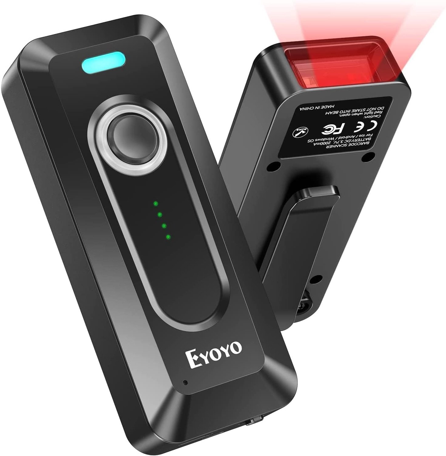 Draagbare 2D Bluetooth Barcode Scanner met Clip en 2000mAh Batterij, Mini Wireless QR Scanner voor Bibliotheek, Voorraadbeheer en Compatibel met iPhone en Android