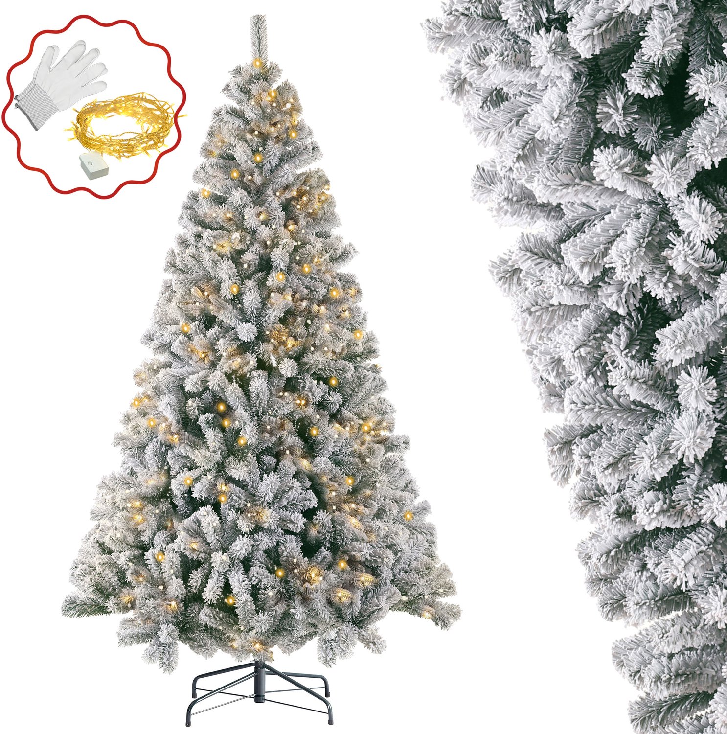 Sinaopus Kunstkerstboom 180 cm - Besneeuwde Kerstboom - 1006 Volle Takpunten - PVC - Inclusief Lichtsnoer - Metalen Standaard - Witte Kunstboom voor Kerstdecoratie
